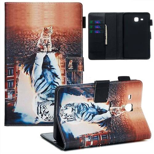 Cat and Tiger Matte Leather Wallet Tablet Case for Samsung Galaxy Tab A 7.0 (2016) T280 T285
