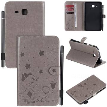 Embossing Bee and Cat Leather Flip Cover for Samsung Galaxy Tab A 7.0 (2016) T280 T285 - Gray