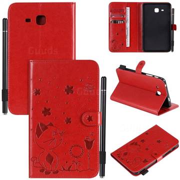 Embossing Bee and Cat Leather Flip Cover for Samsung Galaxy Tab A 7.0 (2016) T280 T285 - Red