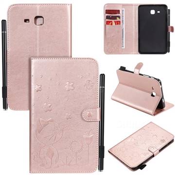 Embossing Bee and Cat Leather Flip Cover for Samsung Galaxy Tab A 7.0 (2016) T280 T285 - Rose Gold
