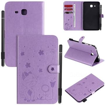 Embossing Bee and Cat Leather Flip Cover for Samsung Galaxy Tab A 7.0 (2016) T280 T285 - Purple