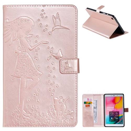 Embossing Flower Girl Cat Leather Flip Cover for Samsung Galaxy Tab A 8.0 (2019) T290 T295 - Rose Gold
