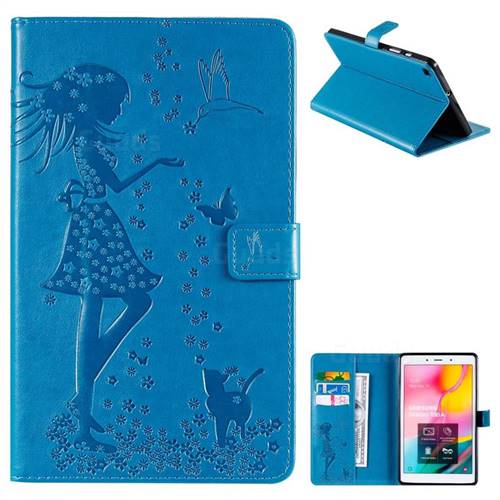 Embossing Flower Girl Cat Leather Flip Cover for Samsung Galaxy Tab A 8.0 (2019) T290 T295 - Blue