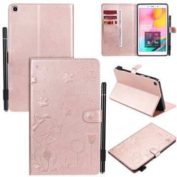 Embossing Bee and Cat Leather Flip Cover for Samsung Galaxy Tab A 8.0 (2019) T290 T295 - Rose Gold