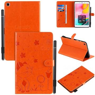 Embossing Bee and Cat Leather Flip Cover for Samsung Galaxy Tab A 8.0 (2019) T290 T295 - Orange