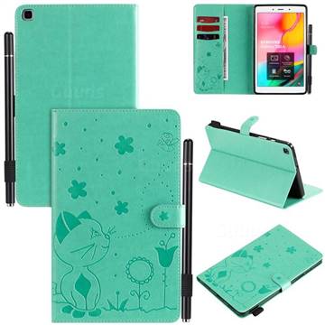 Embossing Bee and Cat Leather Flip Cover for Samsung Galaxy Tab A 8.0 (2019) T290 T295 - Green