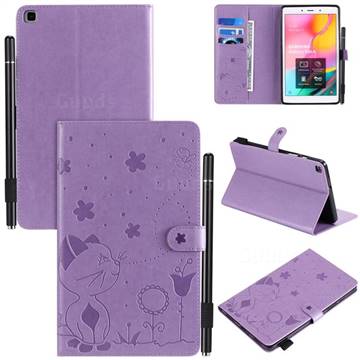 Embossing Bee and Cat Leather Flip Cover for Samsung Galaxy Tab A 8.0 (2019) T290 T295 - Purple