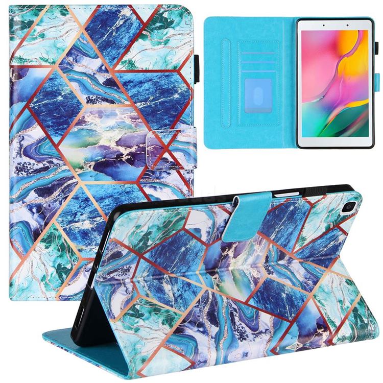 Green and Blue Stitching Color Marble Leather Flip Cover for Samsung Galaxy Tab A 8.0 (2019) T290 T295