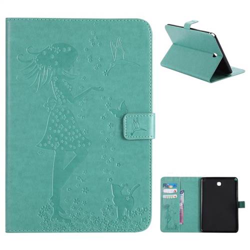 Embossing Flower Girl Cat Leather Flip Cover for Samsung Galaxy Tab A 8.0 T350 T355 - Green