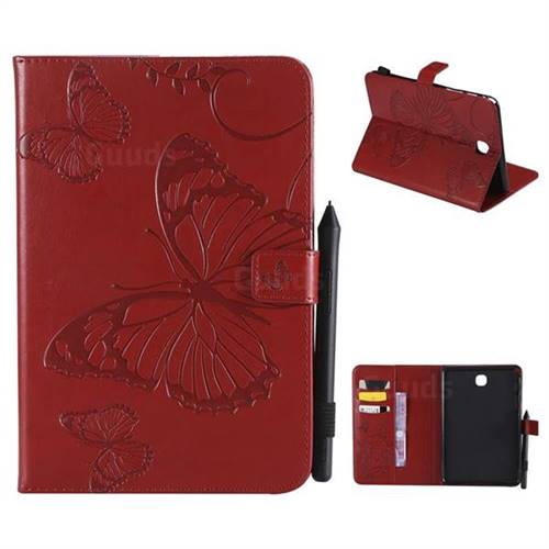 Embossing 3D Butterfly Leather Wallet Case for Samsung Galaxy Tab A 8.0 T350 T355 - Red