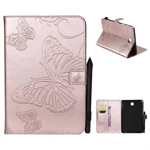 Embossing 3D Butterfly Leather Wallet Case for Samsung Galaxy Tab A 8.0 T350 T355 - Rose Gold