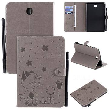 Embossing Bee and Cat Leather Flip Cover for Samsung Galaxy Tab A 8.0 T350 T355 - Gray