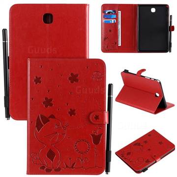 Embossing Bee and Cat Leather Flip Cover for Samsung Galaxy Tab A 8.0 T350 T355 - Red