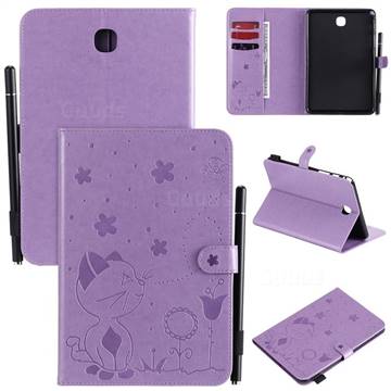 Embossing Bee and Cat Leather Flip Cover for Samsung Galaxy Tab A 8.0 T350 T355 - Purple