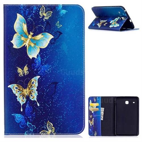 Golden Butterflies Folio Stand Leather Wallet Case for Samsung Galaxy Tab E 8.0 T375 T377