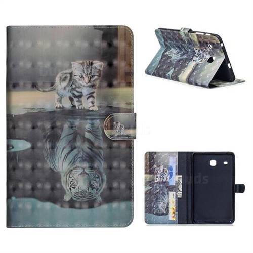 Tiger and Cat 3D Painted Leather Tablet Wallet Case for Samsung Galaxy Tab E 8.0 T375 T377