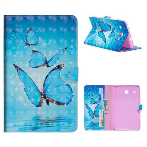 Blue Sea Butterflies 3D Painted Leather Tablet Wallet Case for Samsung Galaxy Tab E 8.0 T375 T377