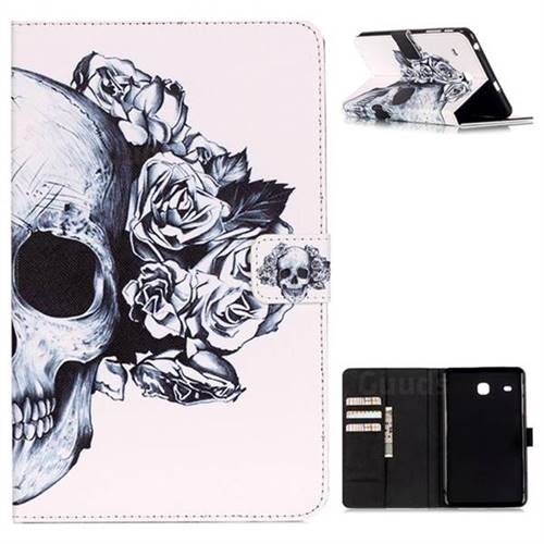 Skull Flower Folio Stand Leather Wallet Case for Samsung Galaxy Tab E 8.0 T375 T377