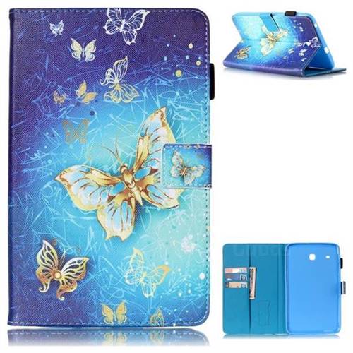 Gold Butterfly Folio Stand Leather Wallet Case for Samsung Galaxy Tab E 8.0 T375 T377