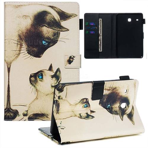 Cat Confrontation Matte Leather Wallet Tablet Case for Samsung Galaxy Tab E 8.0 T375 T377