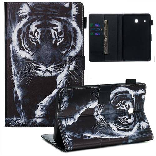 Black and White Tiger Matte Leather Wallet Tablet Case for Samsung Galaxy Tab E 8.0 T375 T377