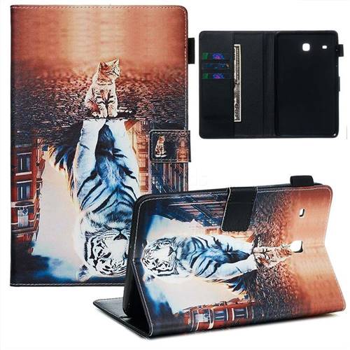 Cat and Tiger Matte Leather Wallet Tablet Case for Samsung Galaxy Tab E 8.0 T375 T377