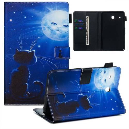 Cat and Moon Matte Leather Wallet Tablet Case for Samsung Galaxy Tab E 8.0 T375 T377