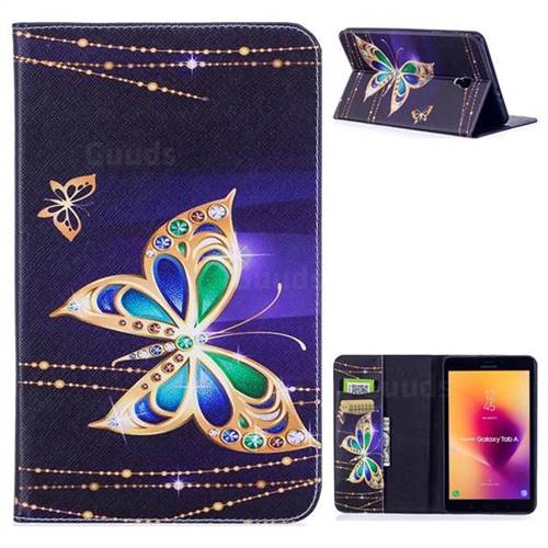 Golden Shining Butterfly Folio Stand Leather Wallet Case for Samsung Galaxy Tab A 8.0 (2017) T380 T385 A2 S