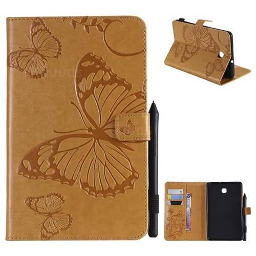 Embossing 3D Butterfly Leather Wallet Case for Samsung Galaxy Tab A 8.0(2018) T387 - Yellow