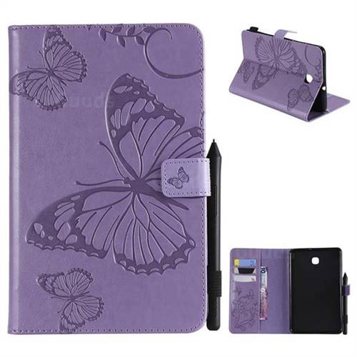 Embossing 3D Butterfly Leather Wallet Case for Samsung Galaxy Tab A 8.0(2018) T387 - Purple