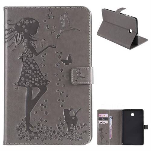 Embossing Flower Girl Cat Leather Flip Cover for Samsung Galaxy Tab A 8.0(2018) T387 - Gray