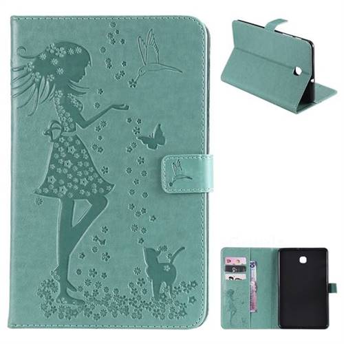 Embossing Flower Girl Cat Leather Flip Cover for Samsung Galaxy Tab A 8.0(2018) T387 - Green