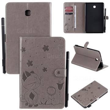 Embossing Bee and Cat Leather Flip Cover for Samsung Galaxy Tab A 8.0(2018) T387 - Gray