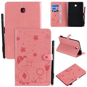 Embossing Bee and Cat Leather Flip Cover for Samsung Galaxy Tab A 8.0(2018) T387 - Pink