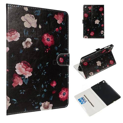 Black Flower Smooth Leather Tablet Wallet Case for Samsung Galaxy Tab A 10.1 (2019) T510 T515