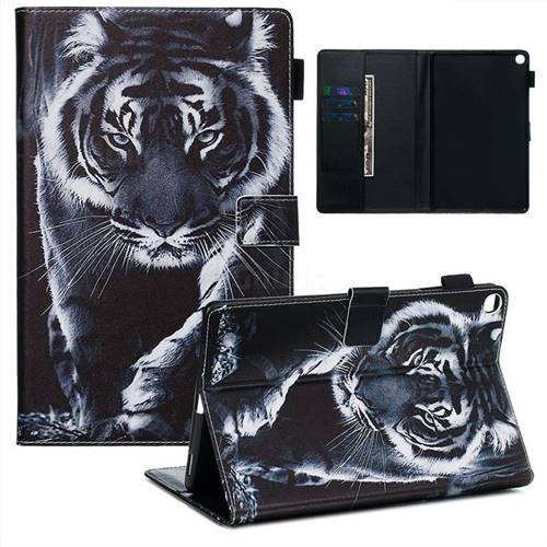 Black and White Tiger Matte Leather Wallet Tablet Case for Samsung Galaxy Tab A 10.1 (2019) T510 T515