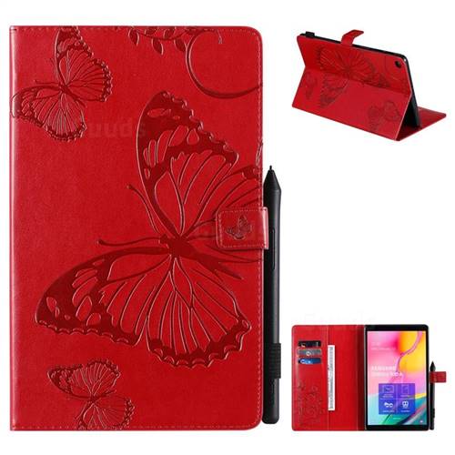 Embossing 3D Butterfly Leather Wallet Case for Samsung Galaxy Tab A 10.1 (2019) T510 T515 - Red