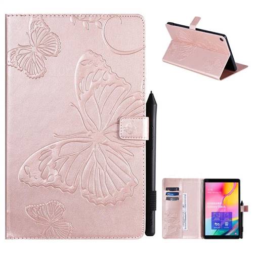 Embossing 3D Butterfly Leather Wallet Case for Samsung Galaxy Tab A 10.1 (2019) T510 T515 - Rose Gold