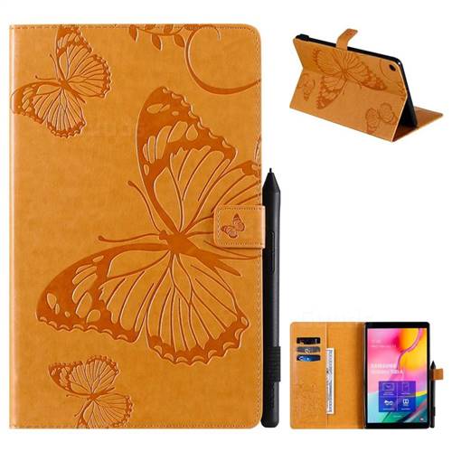 Embossing 3D Butterfly Leather Wallet Case for Samsung Galaxy Tab A 10.1 (2019) T510 T515 - Yellow