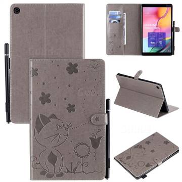 Embossing Bee and Cat Leather Flip Cover for Samsung Galaxy Tab A 10.1 (2019) T510 T515 - Gray