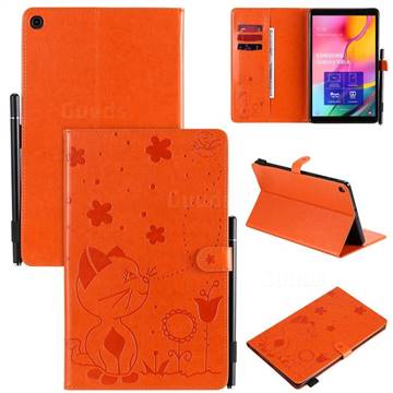 Embossing Bee and Cat Leather Flip Cover for Samsung Galaxy Tab A 10.1 (2019) T510 T515 - Orange