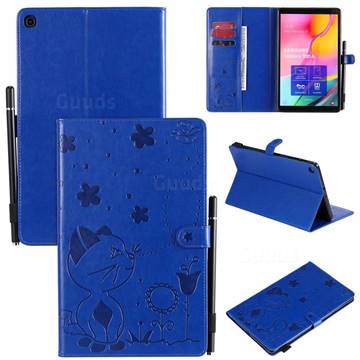 Embossing Bee and Cat Leather Flip Cover for Samsung Galaxy Tab A 10.1 (2019) T510 T515 - Blue