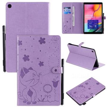 Embossing Bee and Cat Leather Flip Cover for Samsung Galaxy Tab A 10.1 (2019) T510 T515 - Purple