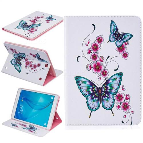Peach Butterflies Folio Stand Leather Wallet Case for Samsung Galaxy Tab A 9.7 T550 T555