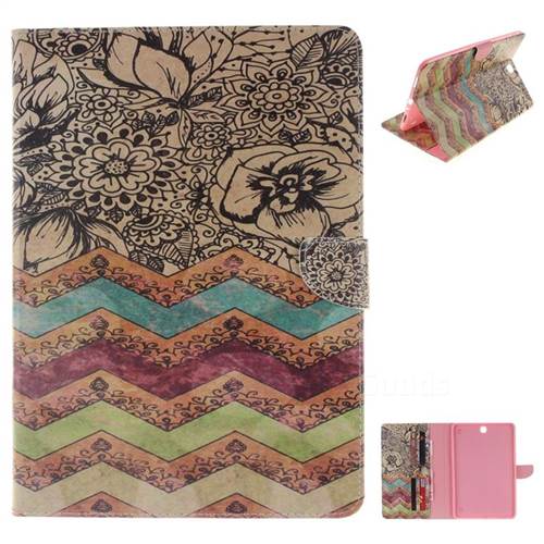 Wave Flower Painting Tablet Leather Wallet Flip Cover for Samsung Galaxy Tab A 9.7 T550 T555