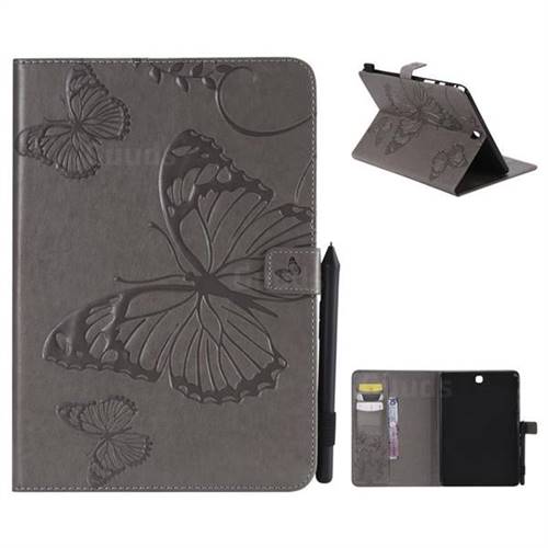 Embossing 3D Butterfly Leather Wallet Case for Samsung Galaxy Tab A 9.7 T550 T555 - Gray