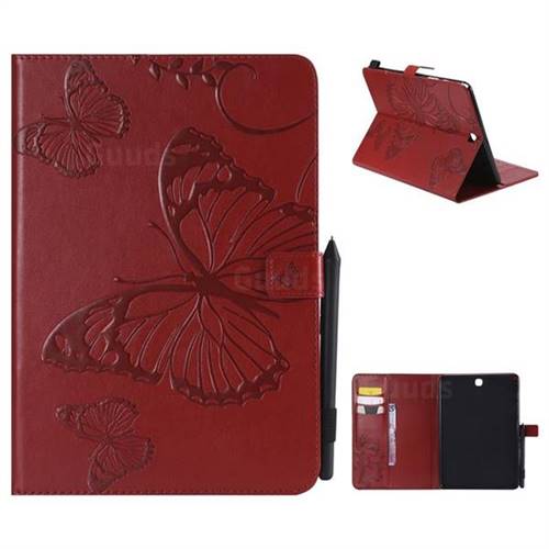 Embossing 3D Butterfly Leather Wallet Case for Samsung Galaxy Tab A 9.7 T550 T555 - Red