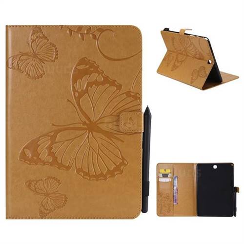 Embossing 3D Butterfly Leather Wallet Case for Samsung Galaxy Tab A 9.7 T550 T555 - Yellow