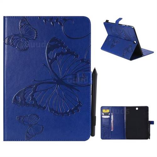 Embossing 3D Butterfly Leather Wallet Case for Samsung Galaxy Tab A 9.7 T550 T555 - Blue