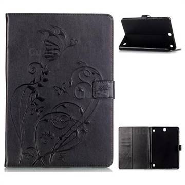 Embossing Butterfly Flower Leather Wallet Case for Samsung Galaxy Tab A 9.7 T550 T555 - Black